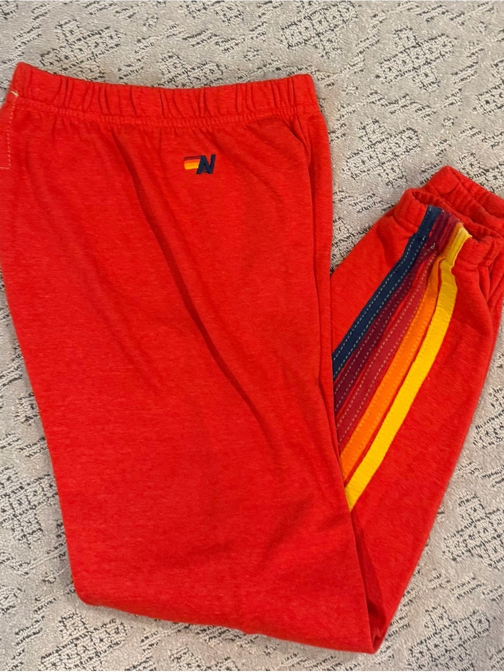 Aviator Nation Red Kids Sweatpants with Rainbow Side Stripes - Picture 3 of 12
